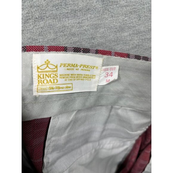 Vtg 70s Sears Kings Road Plaid Red‎ Trousers Pants 34x29  Mens - Picture 5 of 5